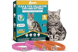YOTANGO 4 Pack Flea Collar for Cats, Cat Flea and Tick Collar 8 Months Cat Flea Collar Treatment Prevention, Adjustable Waterproof Cat Flea Collar Kitten Natural Tick and Flea Collar for Cat (Pink&Orange)