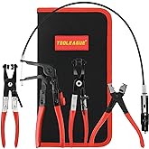 TOOLEAGUE 4Pcs Hose Clamp Pliers Set, Long Reach Wire Spring, Hose Removal Tool Pinch Pliers Car Tool Kit