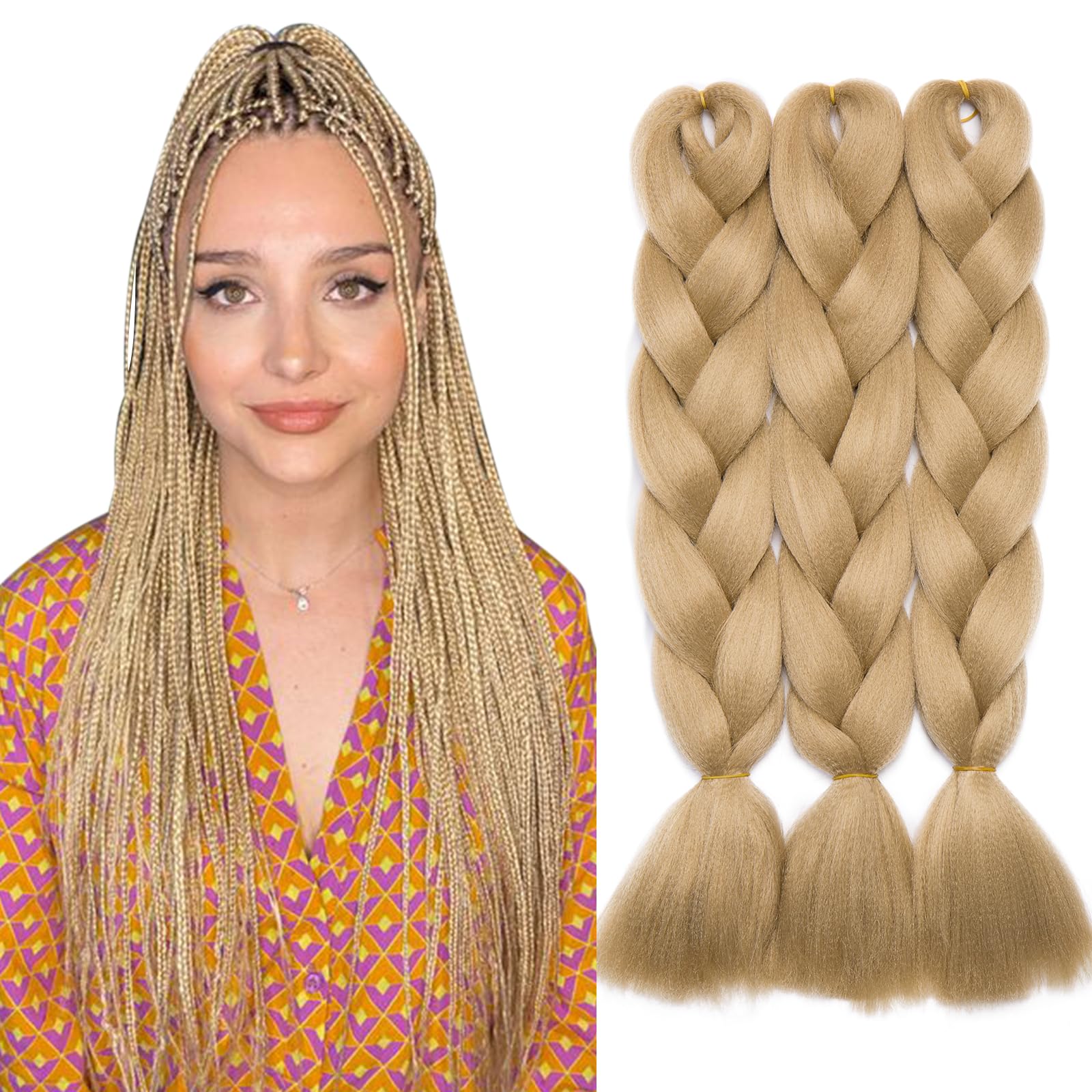 Ombre Colors Braid Hair Afro Braiding Hair Extensions 24 Inch 4 Tone for Women Twist Crochet Braids 5 Bundle Ash Blonde