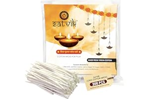 CRAFTSMAN SATVIK 200 Pcs Handmade Long Cotton Wicks for Puja Pooja Jyot Batti for Oil Lamp DIiya for Diwali Deepawali Diya. Ideal for Brass, Kuber Clay Diya for Home Mandir Temple