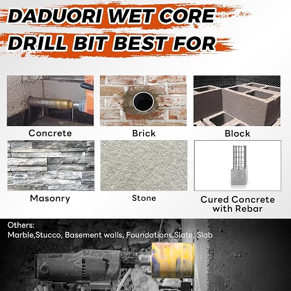 DADUORI 10 INCH WET CORE DRILL BIT, 10″ DIAMETER X 14″ DEPTH, 1-1/4″-7 THREAD DIAMOND CORE BITS FOR CONCRETE WITH REBAR, MASONRY, BRICK BLOCK,CEMENT, STUCCO, STONE (254MM)