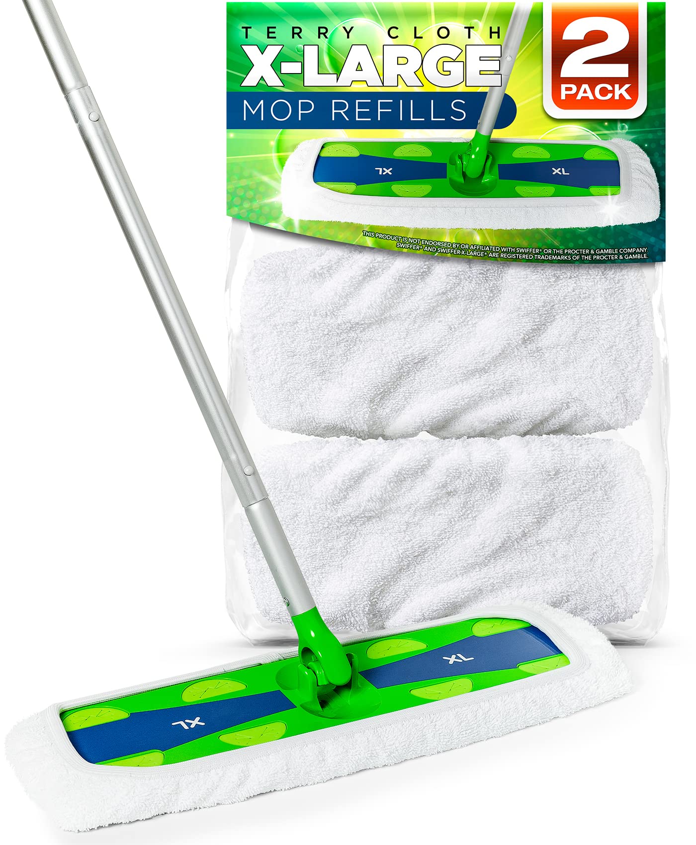 X-Large Reusable 100% Cotton Mop Pads Compatible with Swiffer XL, 2-Pack (Mop is Not Included)