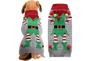 DOGGYZSTYLE Dog Cat Ugly Christmas Sweater Boy Girl Xmas Pet Clothes Holiday Puppy Costume New Year Gifts for Small Medium Large Dogs Outfits (XL, Grey Elf)