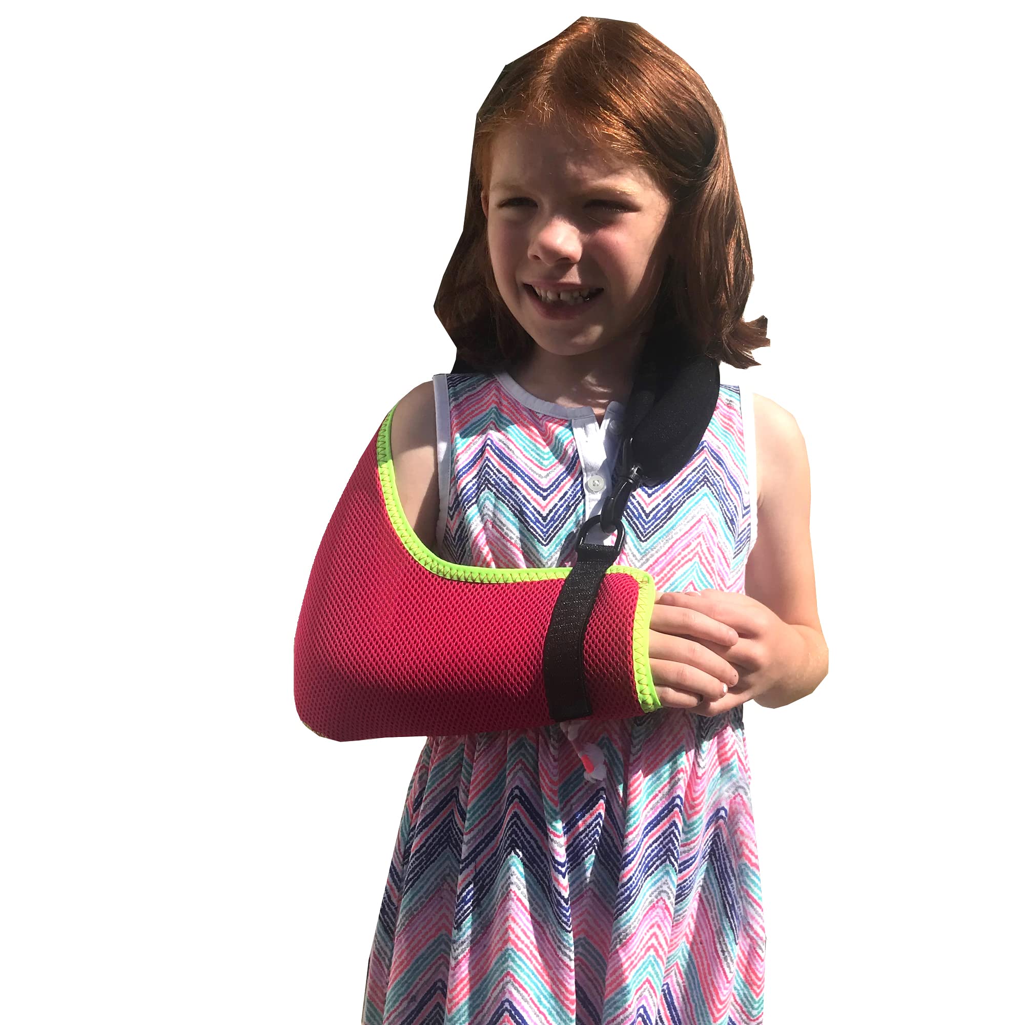 4DflexiSPORT Arm Sling Child, Easy to Fit, Cooling Fabric Technology, Includes Happy Healing Sticker. 2-3yr Rasp/Lime Trim