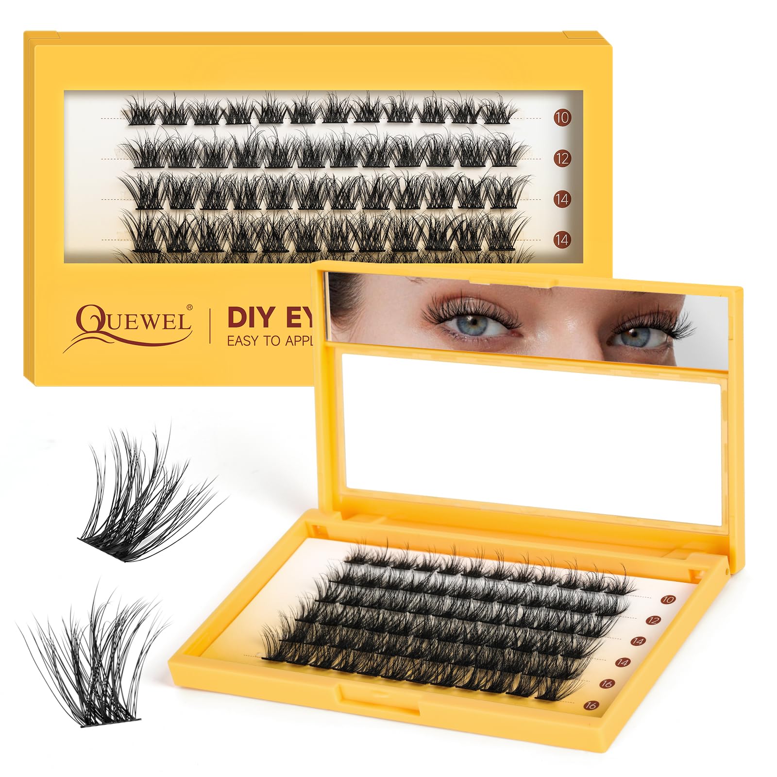 QUEWEL Lash Clusters 72Pcs Eyelash Clusters Mix 10-16mm 3D DIY Lash Extensions Soft and Fluffy Cluster Lashes Easily Create Natural Effects At Home(LTM01-MIX10-16mm) — image 1
