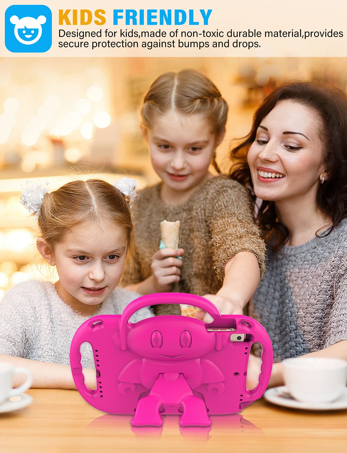 Suplik Kids Case for iPad 5th/6th Generation (9.7 inch, 2017/2018), iPad Air 1 & Air 2 & Pro 9.7 Case with Shoulder Strap Handle Stand for Apple iPad 5/6 & iPad Air 1st/2nd Gen, Pink