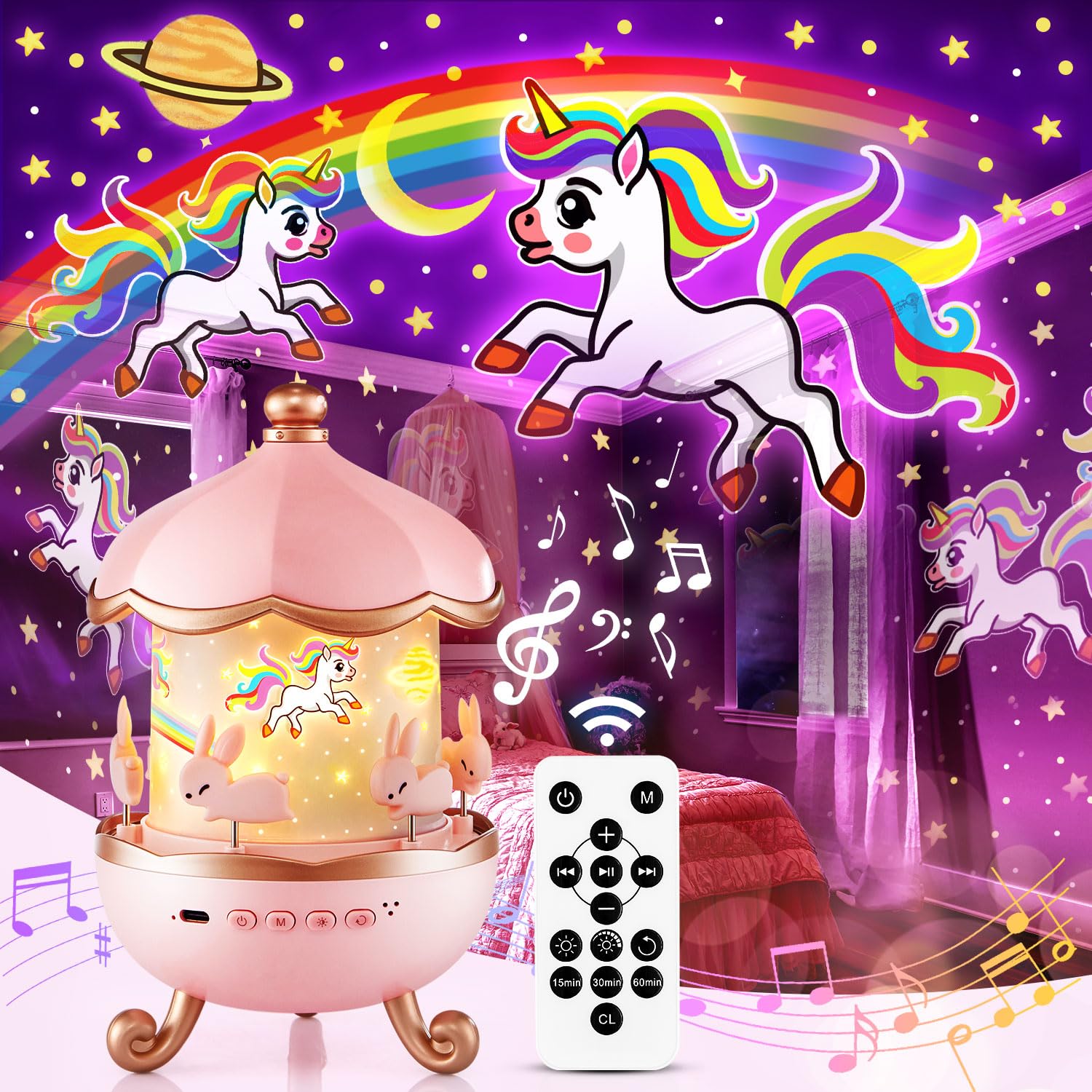 Photo 1 of Staryou Sound Machine Baby Night Light Projector, 10 White Noise | 21 Colors | 15 Films Toddler Night Light for Kids, Remote Control Baby White Noise Machine, Unicorn Toys for Girls