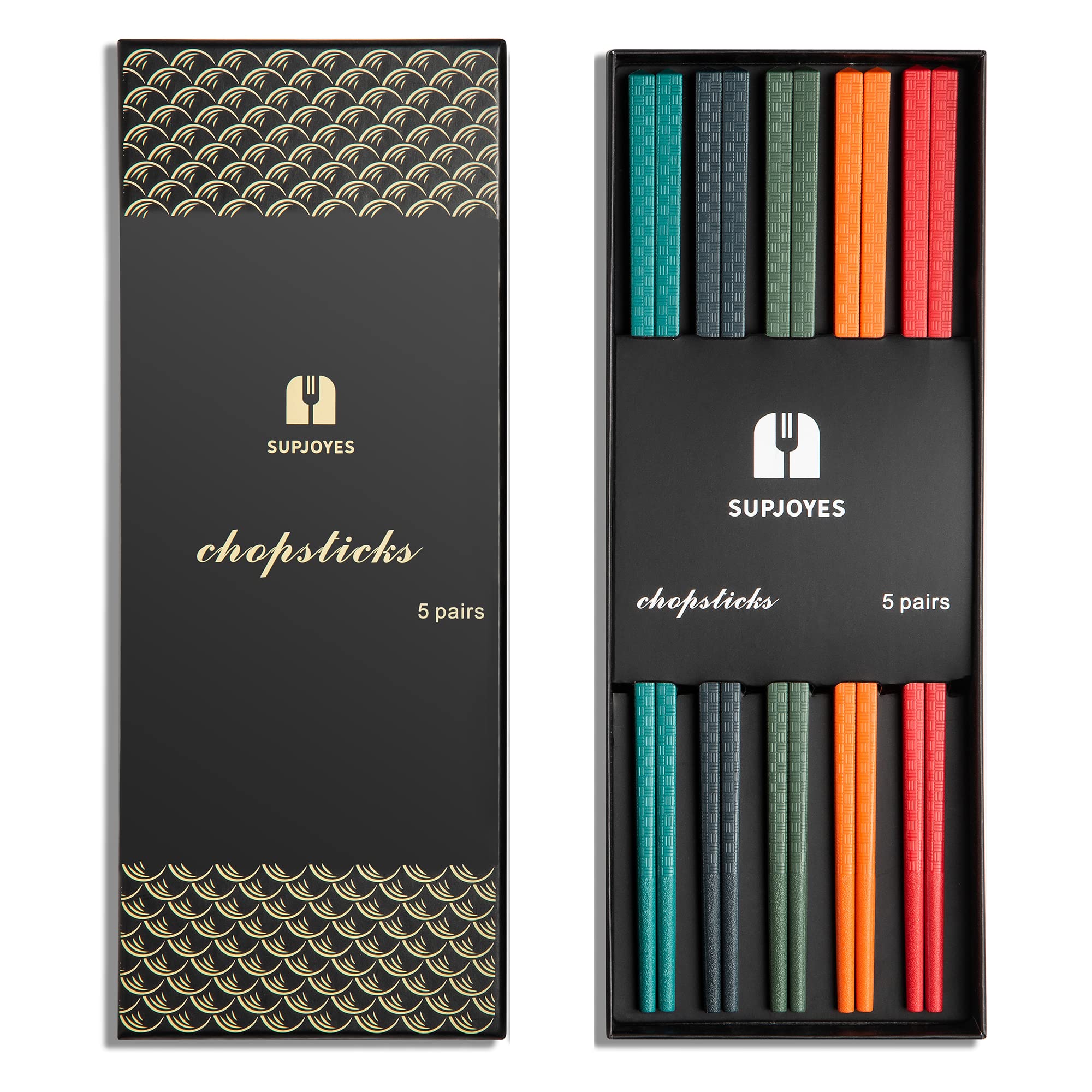 SUPJOYES Reusable Fiberglass Chopsticks, Multicolour Chop Sticks 5 Pairs Dishwasher Safe, 24cm — image 1