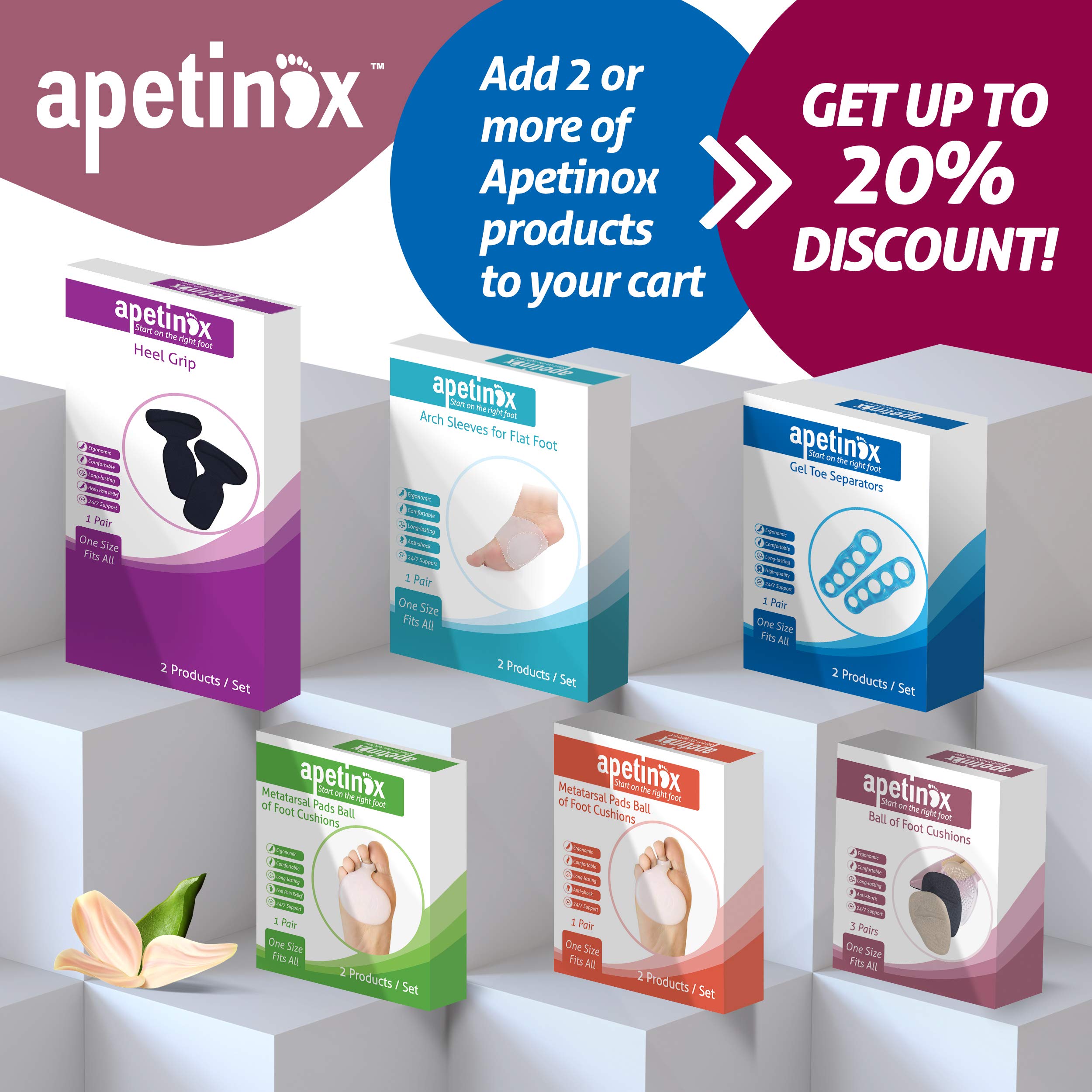 Metatarsal Pads for Women 3 Pairs, High Heel Cushion Inserts, Ball of Foot Cushions for Metatarsalgia, Mortons Neuroma, Feet Pain Relief, Forefoot Cushioning Shoe Support, Comfort Insoles by Apetinox