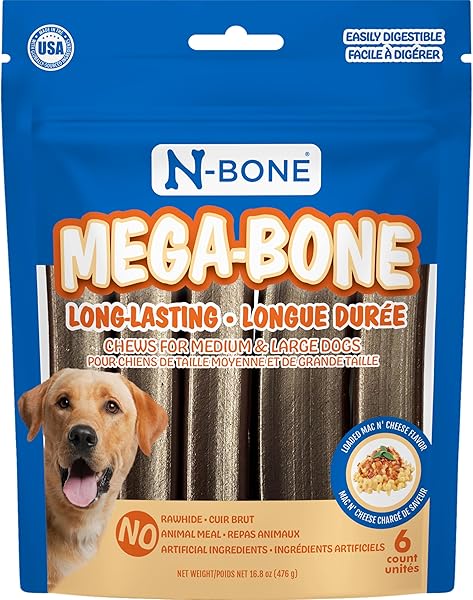 N-BONE MEGA-BONE LONG-LASTING DOG CHEWS, MAC N’ CHEESE...