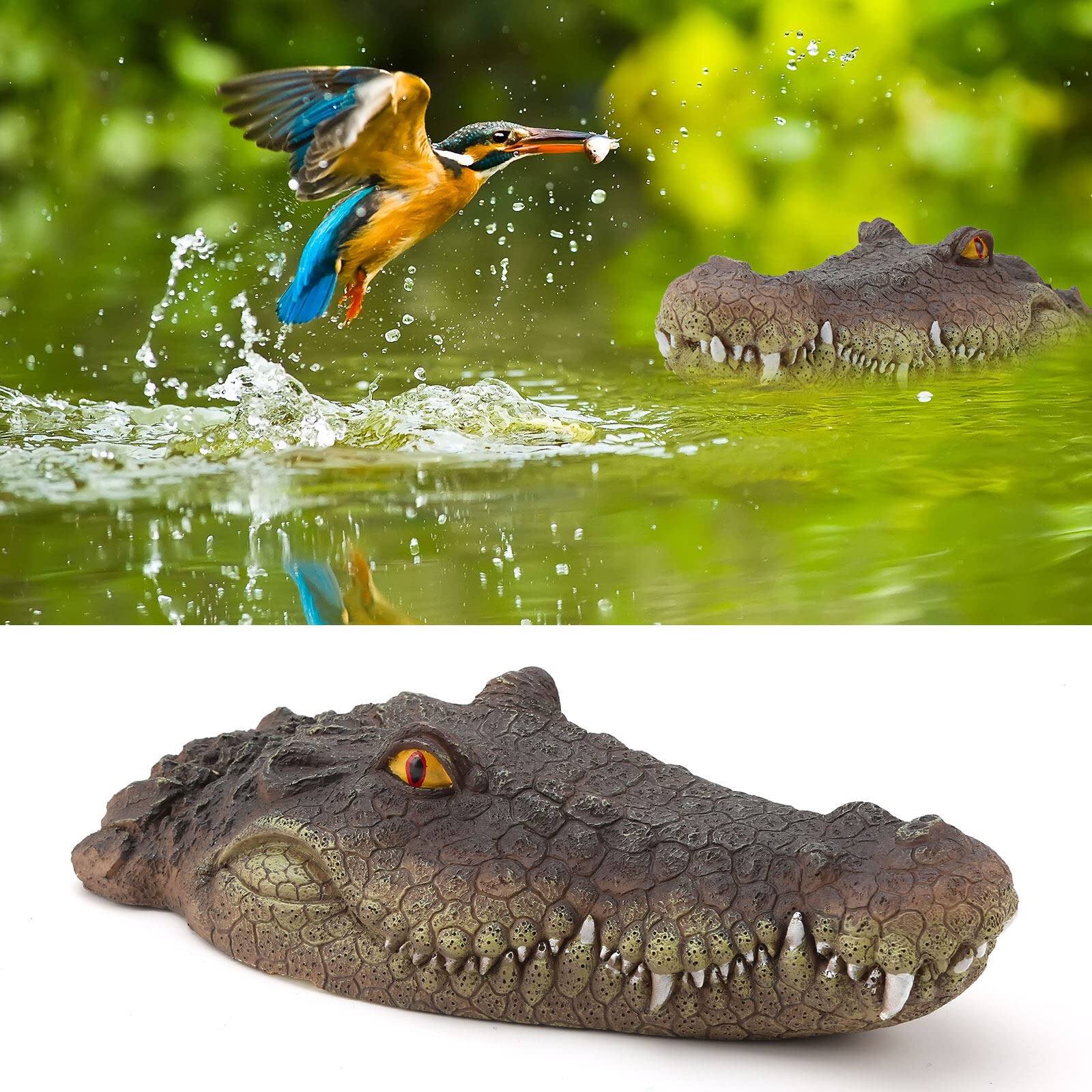 Sonhomay Floating Alligator Head Float Alligator Fake Crocodile Head Pool Accessories for Pond Gator Decoration for Garden Water Protection