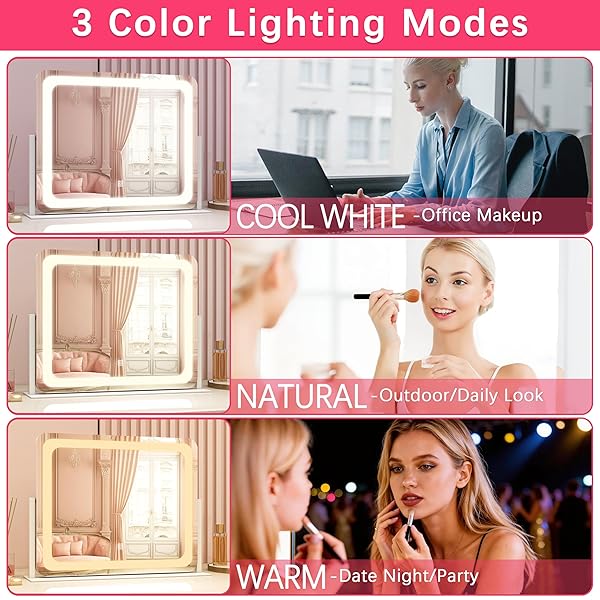 ROLOVE 22X17 INCH LIGHTED VANITY MIRROR WITH DIMMABLE LED LIGHTS – 3 COLOR MODES, SMART TOUCH CONTROL & 360° ROTATING BASE – DESK MAKEUP MIRROR (WHITE)