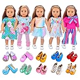 ZITA ELEMENT American 18 Inch Girl Doll Clothes Outfits Lot 7 = 5 Daily Costumes Clothes + 2 Random Style Shoes for 18 Inch D