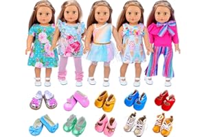ZITA ELEMENT 11 Pcs American Doll Clothes Dress and Accessories for 18 inch Doll - 5 Sets Outfits + 2 Pairs Random Style Shoes