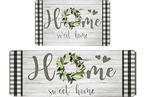 Qahing Farmhouse Kitchen Rugs Mats Sets of 2 Cushioned Anti Fatigue Kitchen Mats for Floor Non Slip Memory Foam Kitchen Floor Mats Waterproof Comfort Standing Desk Mats for Sink, 17.3"x28"+17.3"x47"