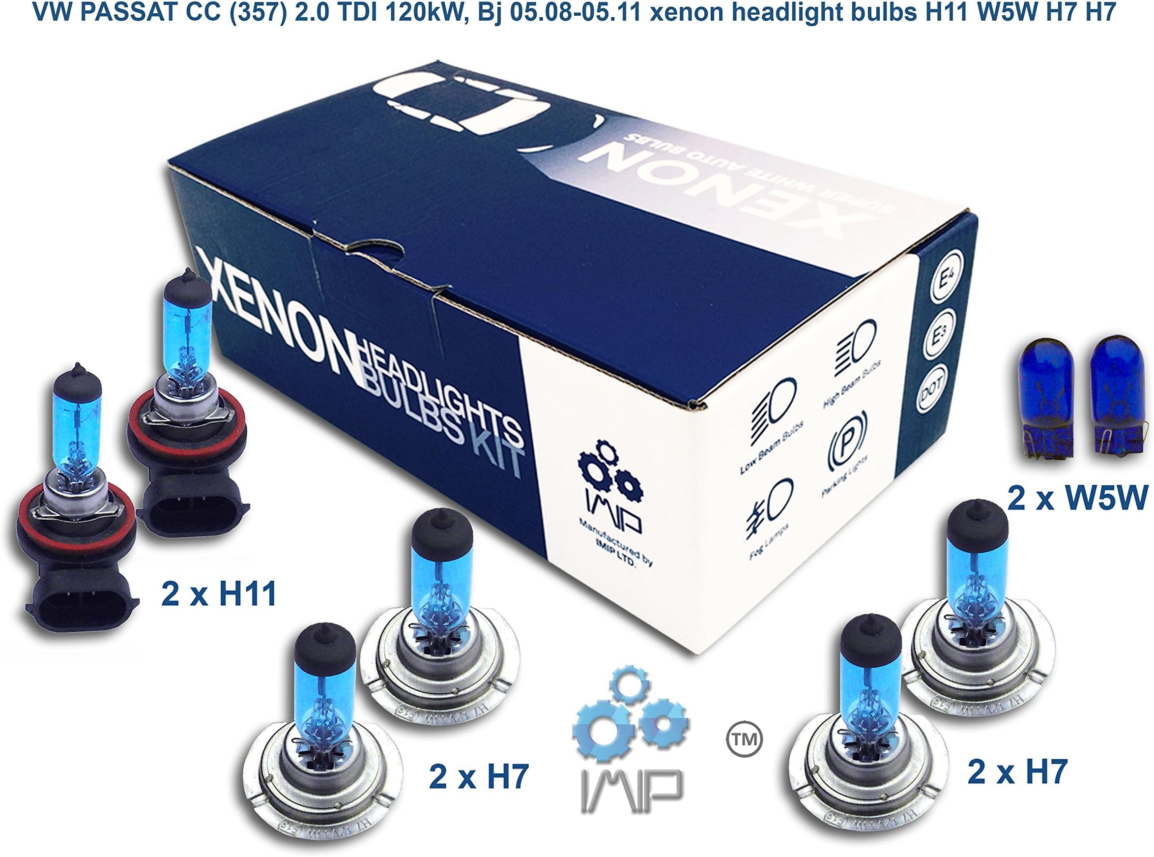 Genius Autoparts Bright Xenon Headlight Bulbs | Easy DIY Headlight Replacement Bulbs Kit, Pairs H11 H7 H7 | High and Low Beam Headlights | Fog Lights Plus Free Side Light Bulbs W5W,(Pack of 3+1)