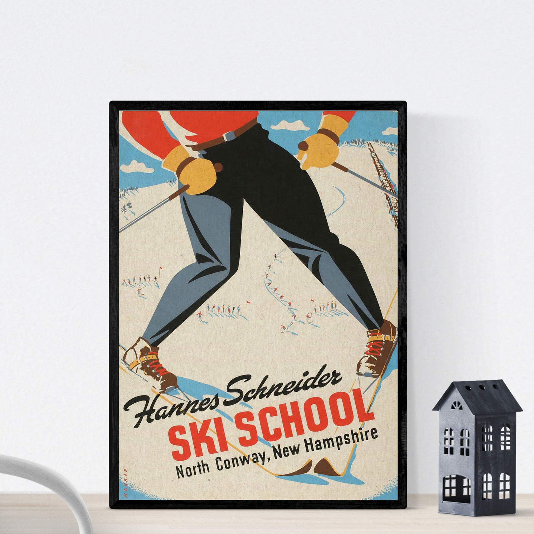 Nacnic Vintage Poster Vintage Poster Sky Hannes Schneider School in Conway. A4 size
