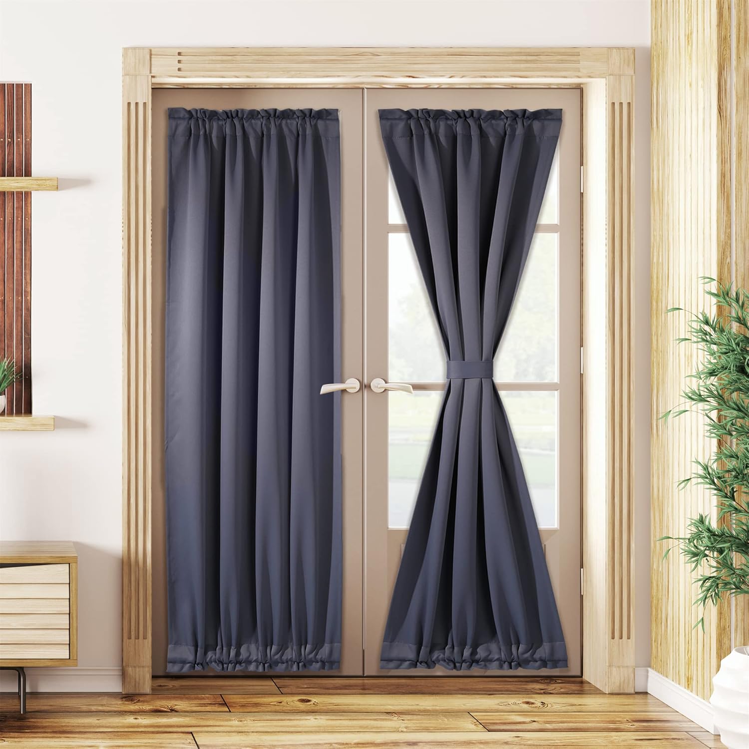 Outdoor Curtains - Moslovstar Sidelight French Door Curtain 72 Inch Long Thermal Insulated Blackout Door Panels for Front Patio Glass Door, Set of 2, Grey