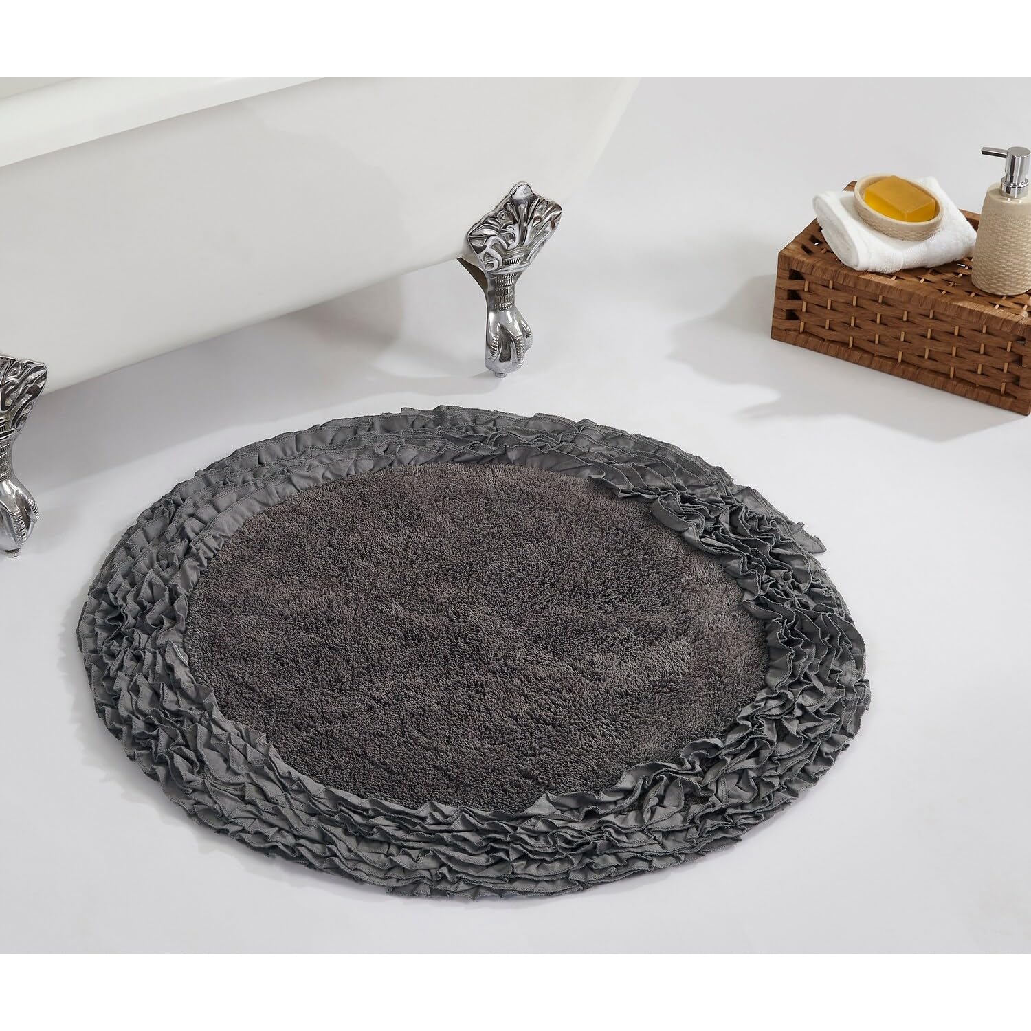 Better Trends Shaggy Border Collection is Ultra Soft, Plush and Absorbent Tufted Bath Mat Rug 100% Cotton in Vibrant Colors, 30" Round, Grey — image 1