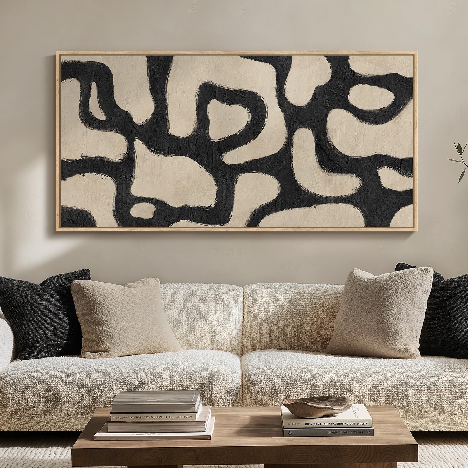 Photo 1 of ***DAMAGED - FRAME CRACKED - SEE PICTURES***
Framed Extra Large Abstract Wall Art for Living Room, Neutral Black and Beige Modern Painting Print, Mid Century Minimalist Horizontal Canvas Artwork for Dining Room Bedroom Hallway Office Wall Decor