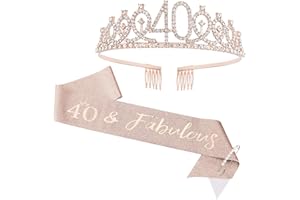 CIEHER 40th Birthday Crown + Sash + Pearl Pin Set for Women, Tiara, Gifts for Friends, Party Decorations & Favors