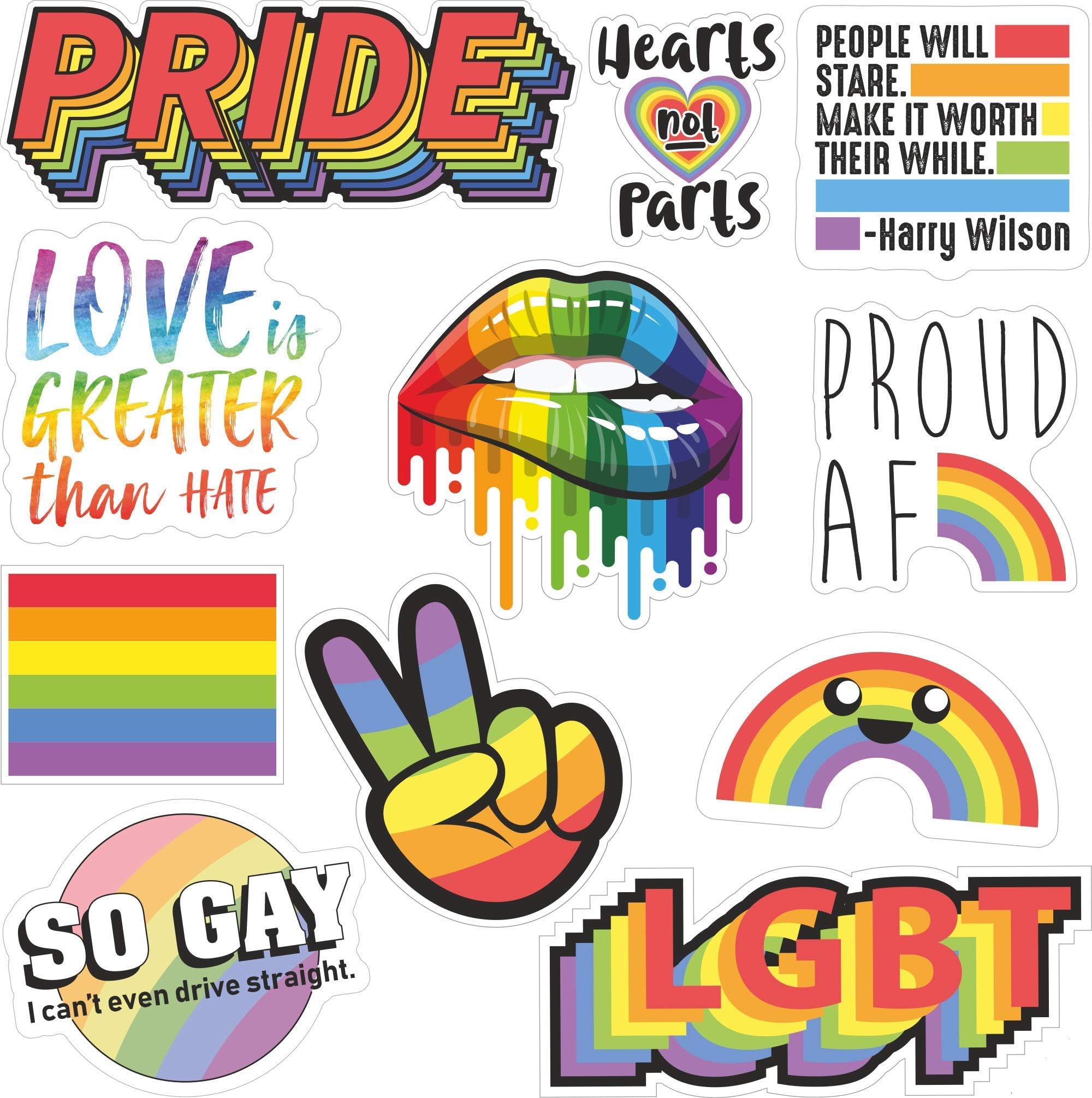 LGBT Pride Sticker Pack - Gay Accessories Including 11 Rainbow Lesbian Equality Stickers for Car Bumper