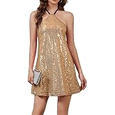 hibshaby Women's Glitter Sequin Dress Halter Neck Party Cocktail Sparkly Mini Dress Clubwear