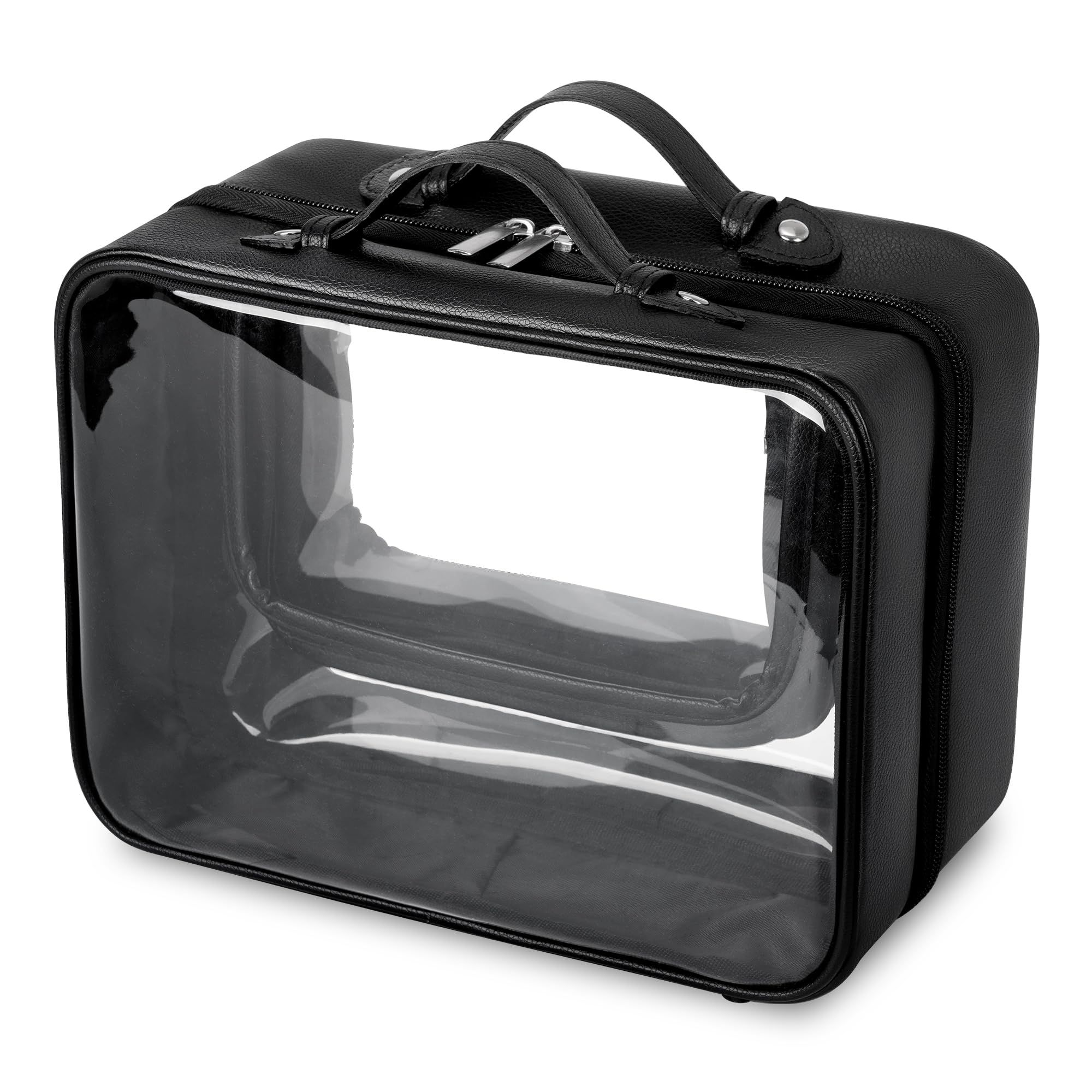 Photo 1 of GRANNY SAYS TSA Approved Toiletry Bag, Clear Makeup Bag, Travel Toiletry Bag for Women, Leather Travel Cosmetic Bag, Portable PVC Waterproof Bag, Large Makeup Organizer, Black