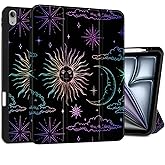 DONGKE for iPad Air 13 Inch Case M3 2025, M2 2024 - [Built-in Pencil Holder] Slim Trifold Stand Shockproof Protective Cover with Soft TPU Back Support Auto Sleep/Wake - Sun & Moon