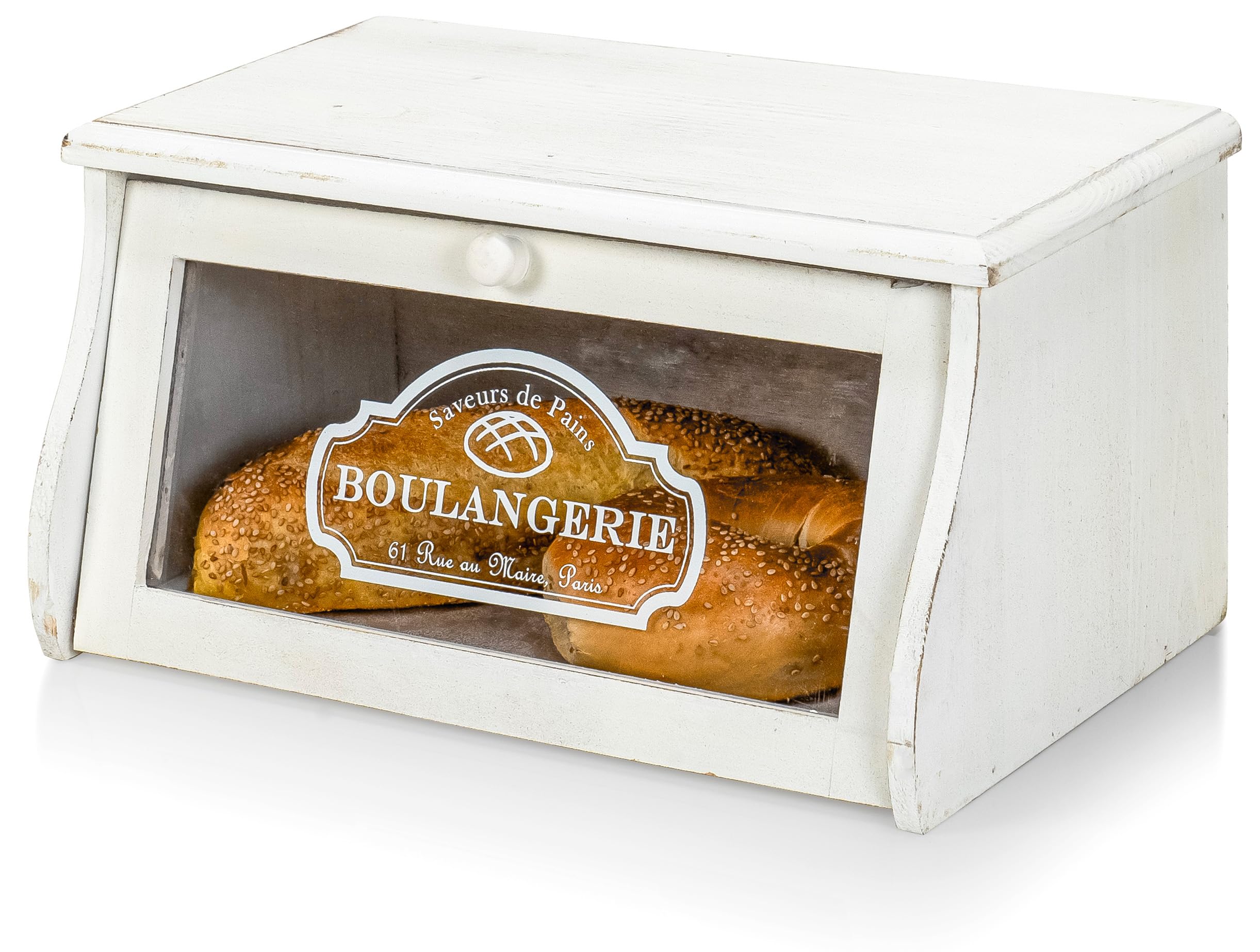 Photo 1 of Red Co. 14”x 7” Rubberwood Bread Storage Box with Acrylic Front & Knob Handle, White