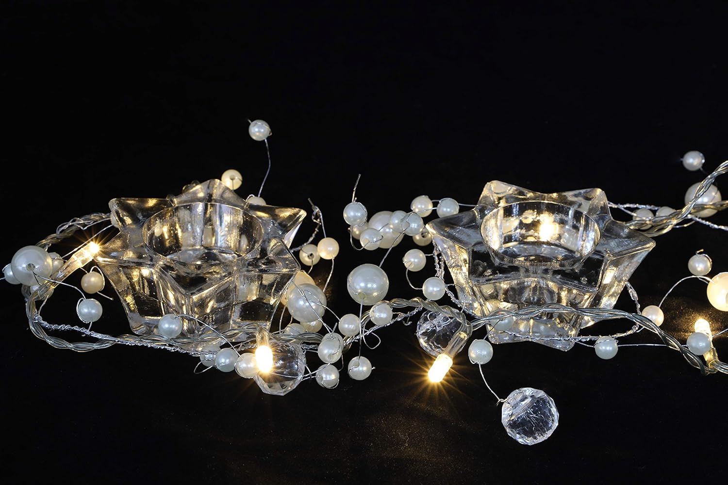 Christmas Concepts® 2m (6.6ft) Beaded Garland 20 Warm White LED Lights (Pearl) - Image 3