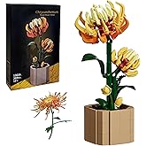 TEXXXIAN Botanicals Yellow Chrysanthemum Flowers Building Blocks Set for Adults 369 PCS Bonsai Series for Woman 14+ Potted Bouquet Plants Kits Home Office Dinner Table Centerpieces & Gift