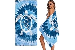 TiLegen Microfiber Light Blue Turtle Beach Towel Extra Large 71x35 Inch (180x90cm), Sand Free Quick Dry Lightweight Turtle Ti