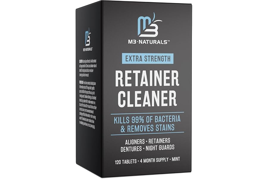 Retainer Cleanser Tablets Invisalign Cleaner, Removes Odors Discoloration Stains and Plaque 4 Month Supply Denture Cleansers Retainers Mouth Guards Denture Bath Mint by M3 Naturals