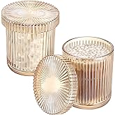 2 Pack Glass Qtip Holder with Lid, Qtip Dispenser Bathroom Storage Jars- Glass Apothecary Jars for Cotton Ball, Swab, Pads, Floss Picks, Bathroom Accessories Organization and Vanity Organizer (Amber)