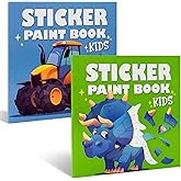 Fun Paint with Sticker Books for Kids Set of 2 - Entertaining Sticker Activity with Vibrant Themes Keeps Kids Ages 4-8 Busy - Perfect Puzzle to Learn Shapes and Numbers at Home or Travelling