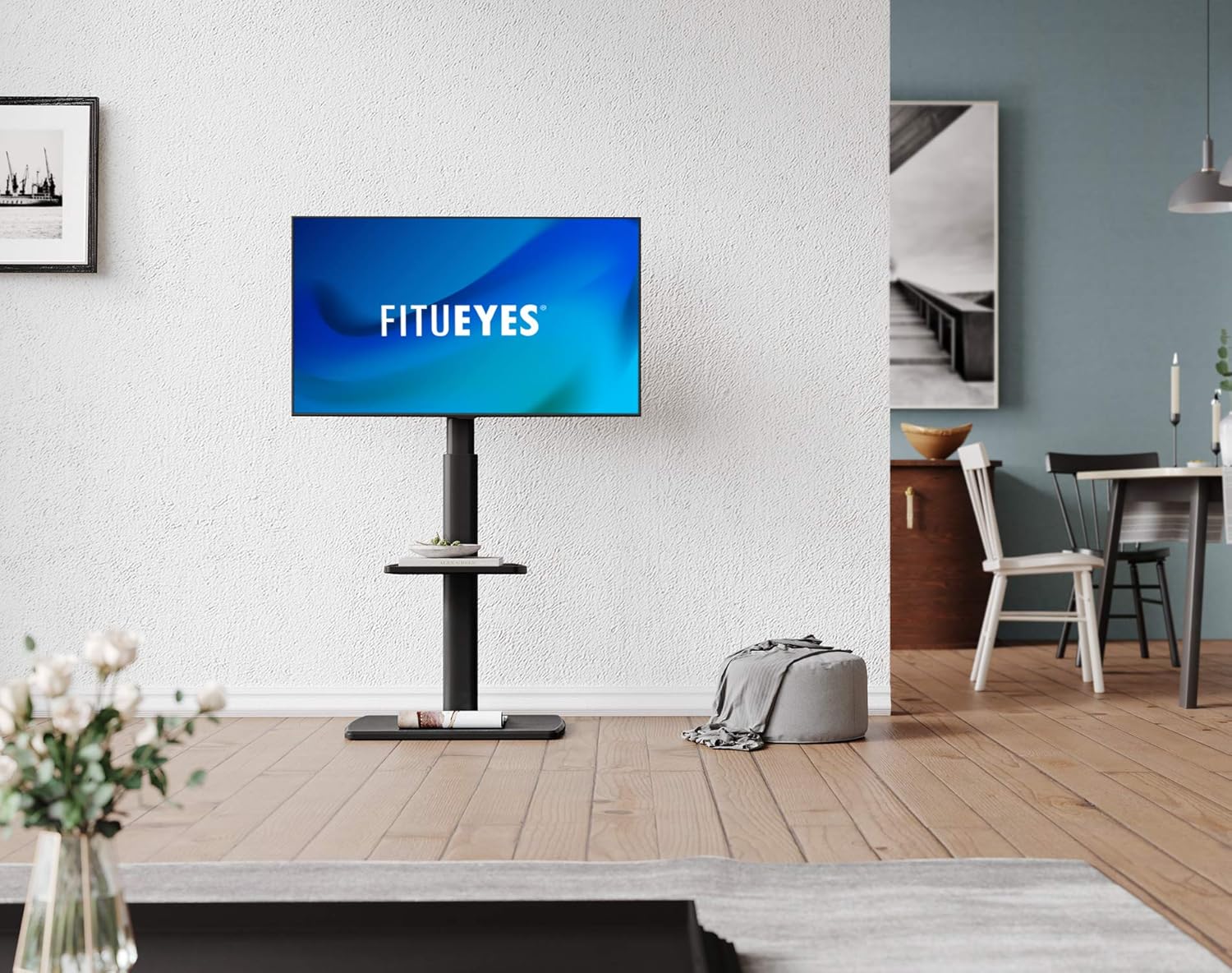 FITUEYES TV Stand Tall Corner TV Stands for Most TVs up to 65 Inches Swivel TV Mount Stand with Height Adjustable Shelf Upgrade Sturdy Wood Base: Furniture & Decor