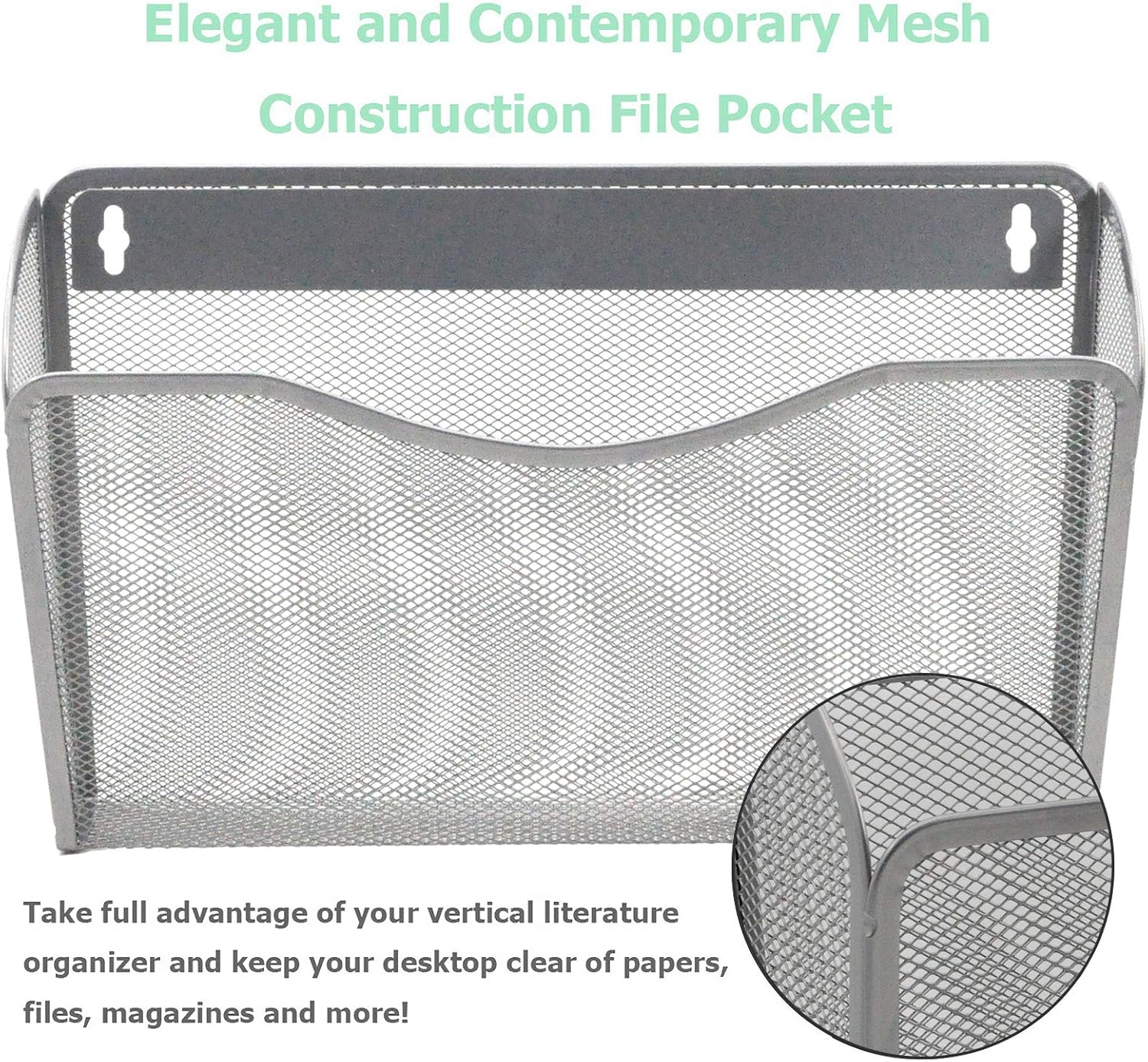EASEPRES Mesh 3 Pockets File Organizer Hanging File Organizer Vertical Wall File Organizer Holder Rack, Silver : Office Products