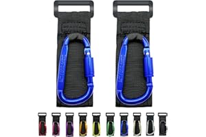 DEIHAALEN Baby Stroller Hook, Carry 30 lbs per Stroller Carabiner Clip, Adjustable Baby Stroller & Car Seat Hook for Hanging Diaper Bag, Wheelchair,Golf cart, Shopping and Pet Cart(2 Pcs Blue)