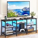 YGEOMER TV Stand for TVs Up to 55 Inches, Entertainment Center with Power Outlet and LED Lights Open Storage Shelves, TV Media Console Table for Living Room and Bedroom, Black