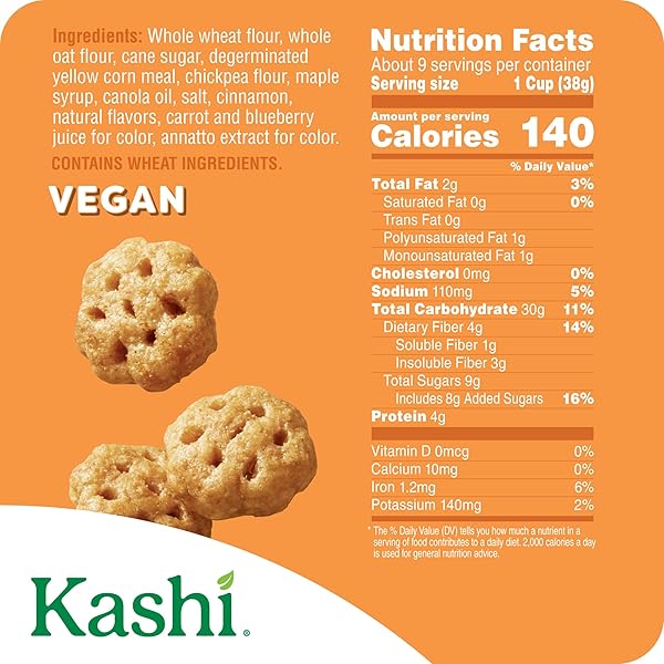 KASHI BREAKFAST CEREAL, WHOLE GRAIN, VEGAN, MAPLE WAFFLE BITES, 12.7OZ BOX (1 BOX)