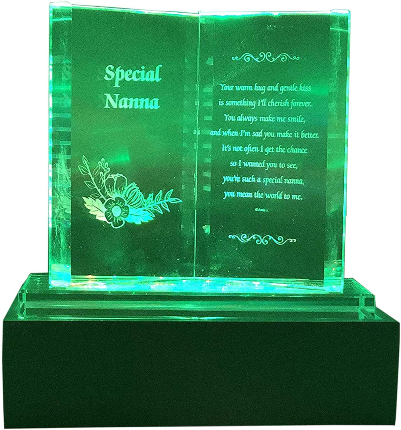 Special Nanna Crystal Glass Colourfull Lights Memorial Plaque with LED Stand Gift Ornaments, Ideal for Mother's Day, Birthday, Christmas and Wedding Anniversary