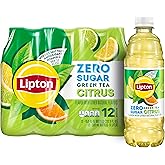 Lipton Zero Sugar Iced Tea, Green Tea Citrus, 16.9 fl oz Bottles, (12 Pack), 100% DV Vitamin C
