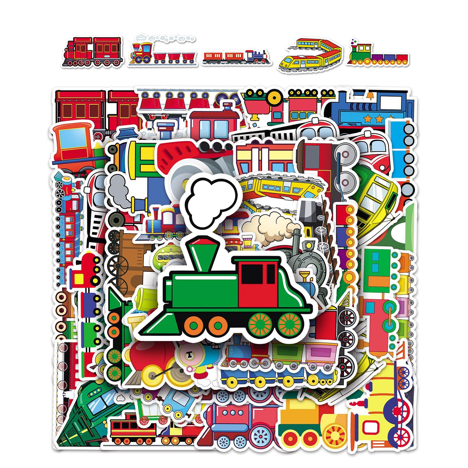 100 Cartoon Train Stickers - DIY Decoration, Waterproof, Railway Decoration - Suitable for Refrigerators, Laptops, Skateboards, Scrapbooks, Luggage