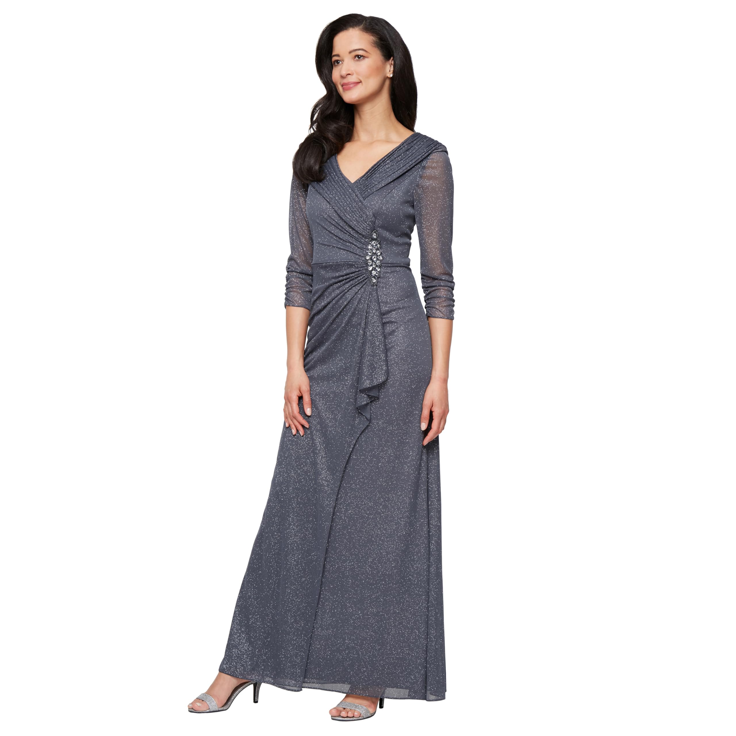 Alex Evenings Women’s Long Portrait Collar Dress, Perfect for Weddings, Formal Events