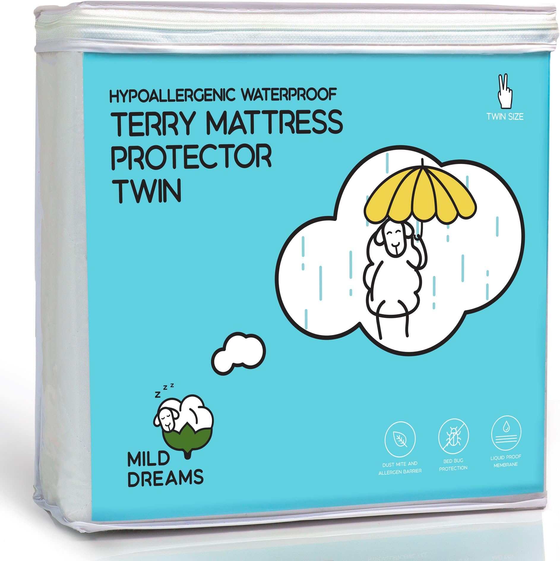 Waterproof Mattress Protector Cover Twin Size (39x75+ Stretches to14 inch Deep Pocket) - Plastic Bed Cover - Waterproof Fitted Sheet Cotton Terry