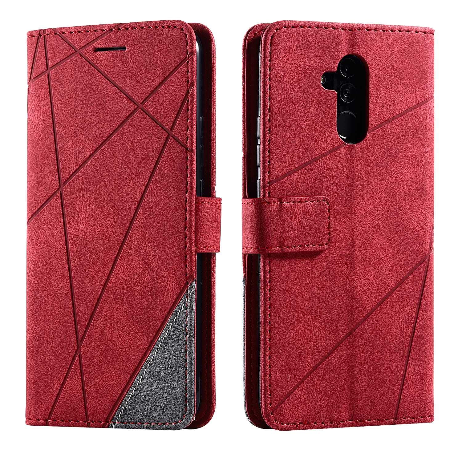 SONWO Case for Huawei Mate 20 Lite Case, Premium Leather Flip Wallet Case Magnetic Closure Card Slots Kickstand Phone Case for Huawei Mate 20 Lite, Red