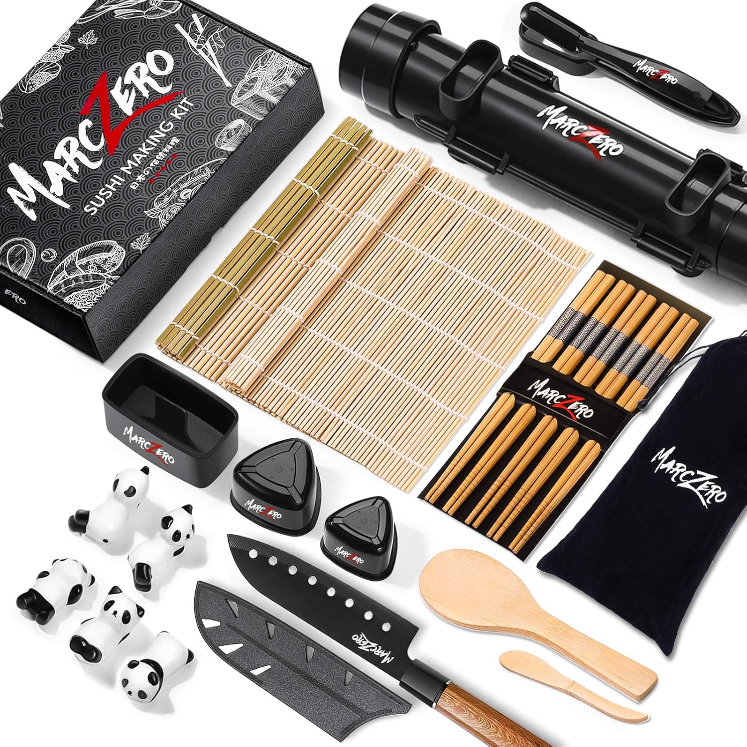 MarcZero Sushi Making Kit, 22 in 1 Sushi Bazooka Roller Kit With Bamboo Mat, Sushi Knife, Bamboo Chopsticks, Bazooka Roller, Sushi Molds, Bamboo Paddle Spreader, DIY Sushi Roller Machine for Beginner