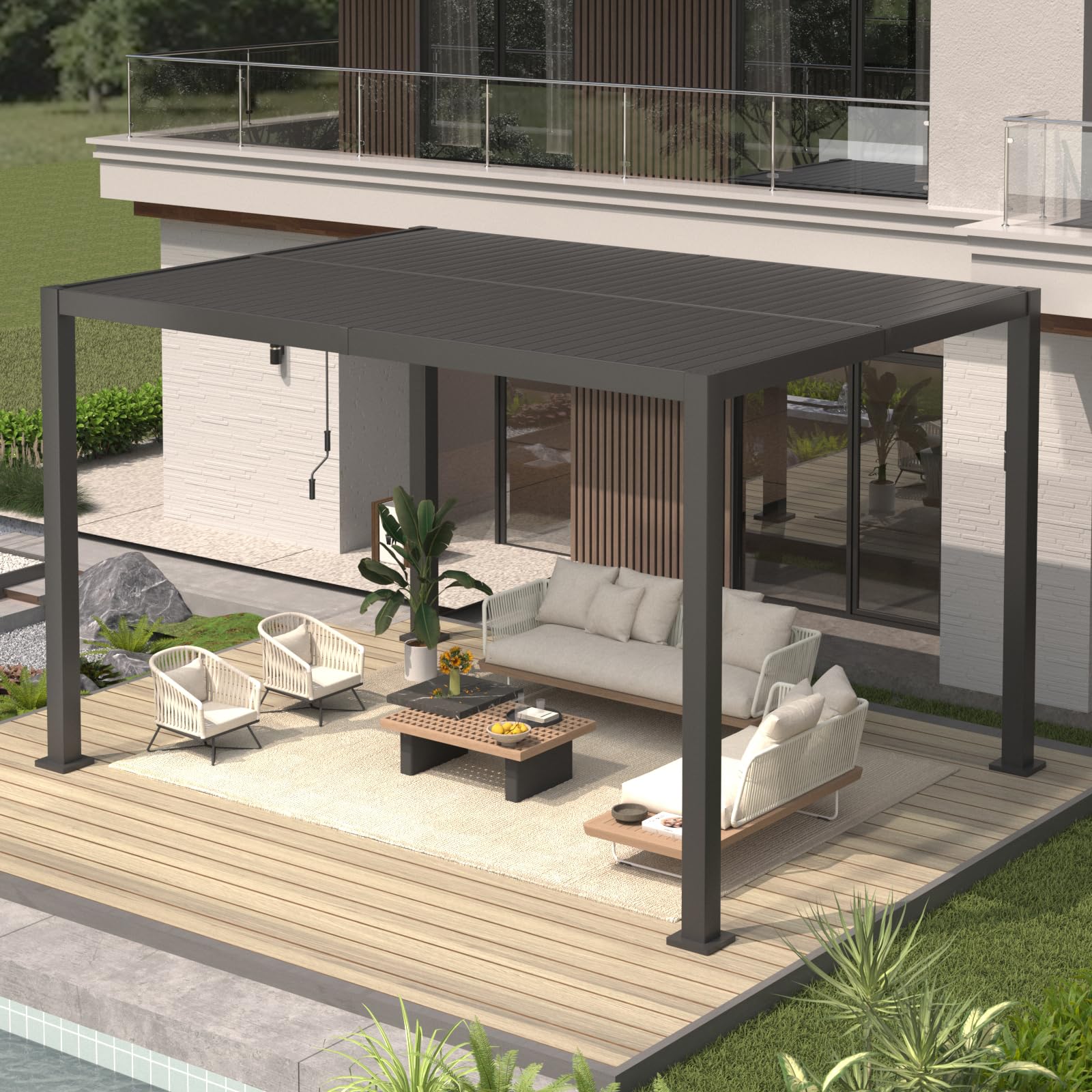 Photo 1 of 10' ×13' Outdoor Louvered Pergola, Aluminum Outdoor Louvered Pergola Patio with Adjustable Roof for Outdoor Deck (Black)