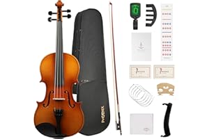 PHOENIX Violin 4/4 Full Size Set, Fiddle Set for professional Beginners Adults with Rosewood Bow Extra strings & Bridge, 2 Rosins, Tuner, Mute, Case (Natural)